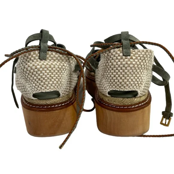 Ulla Johnson Olive Suede Lace-Up Platform Sandals - Picture 10 of 10